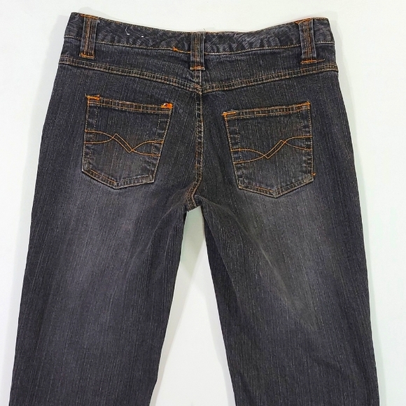 SO ♡ Black STRETCH Denim Gold Trim Stitching Fit 'n Flare Jeans 1 - Picture 12 of 14